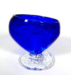 Signed  Royal Blue Art Glass Mouth Blown Asymmetrical Snifter Glass
