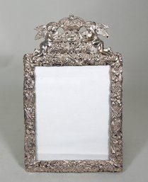 Antique Silver Repousse Picture Frame With Crown & Putti