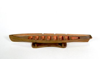 Vintage Hand Made Wooden Boat With Stand