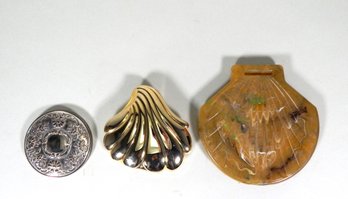 Lot Vintage Sea Shell Shaped Compacts & Repousse Mirror