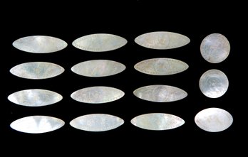 Set Of 17 Vintage Chinese Etched Mother Of Pearl Game Tokens