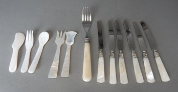 Mother Of Pearl Utensils With Sterling Rings
