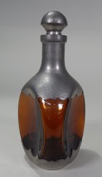 Vintage Amber And Pewter Decanter With Stopper