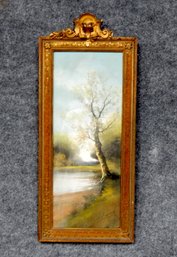 Antique 19th Century Pastel Tree By The River - Signed