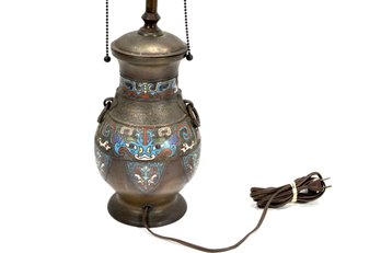 Antique Signed Japanese Champleve Cloisonne Bronze Vase Lamp