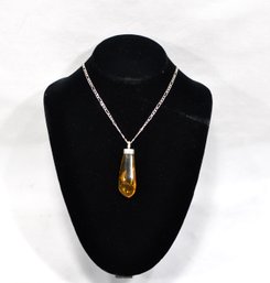Sterling Silver Amber Pendant Necklace With Trapped Spider