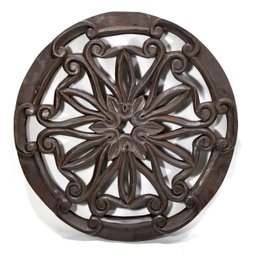 Large Vintage Hand Carved Wheel Wall Plaque