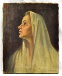 Vintage F. Massa Mid- Century Woman Portrait Oil Painting
