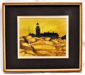 Dorise Olson Mina-Mora (1932 - 1991) Rocky Landscape With Lighthouse Watercolor