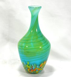 Vintage  Green Cased Glass Hand Blown Vase
