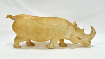 Lot 2 Antique Carved Animal Figures: Large Rhinoceros And Hippopotamus