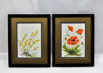 Myrtle Carlson( XX Century) Pair Flower Watercolors