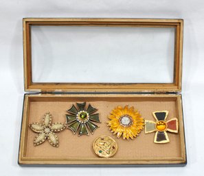 2 Large Brooches In Display Box
