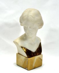 Attributed Henry Schumacher (19th C. Austrian) Alabaster & Bronze Woman Bust Art Nouveau