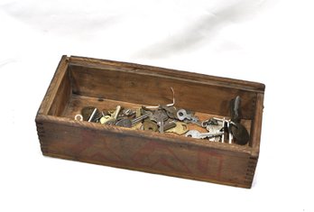 Vintage Key Lot In Wooden Box
