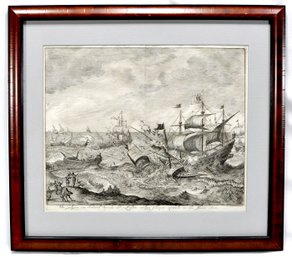 Jan Luykens (1649 - 1712) Dutch & Spanish Fleet Sea Battle Of 1602 Original Engraving