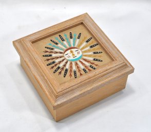 Vintage Navajo Sandpainting Wooden Trinket Box