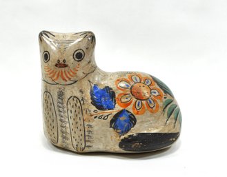 Vintage Tonala Mexican Pottery Hand Painted Cat Figurine