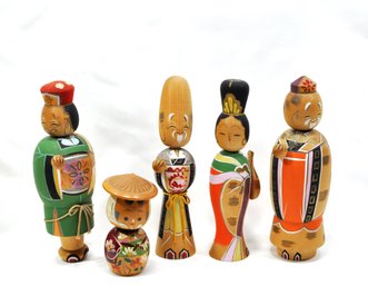 Lot 5 Vintage Japanese Kokeshi Wooden Dolls