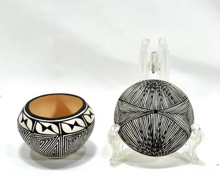 Pair ACOMA Pottery Signed Pots