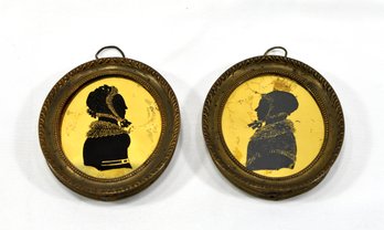 Antique 19th C.  Verre Eglomise Miniature Silhouette Portraits