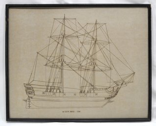 Vintage 14 Gun Brig 1790  Ship Plan Framed Print