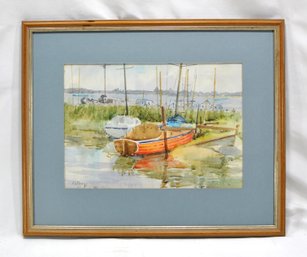 A. STEVENS Original Vintage Fishing Boats Watercolor