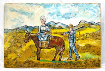 Bill Comeau (XX Century) Abstract ' Peasant Couple' Oil Painting