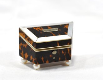 Early 19th C. Regency Tortoiseshell Miniature Box With Pearls , MOP & Silver