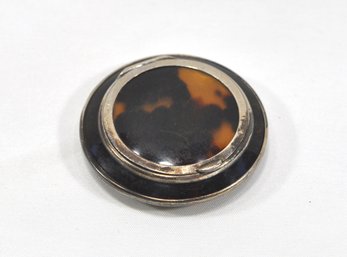 Antique English Tortoiseshell Sterling Silver Rouge Compact With Mirror