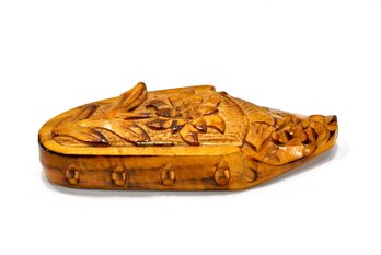 Vintage Swiss Hand Carved Folk Shoe Trinket Box With Edelweiss Flower