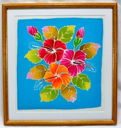 Framed Flower Print Or Batik On Cloth