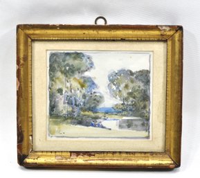 Antique Signed Miniature Riverscape Watercolor Painting