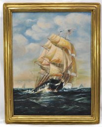 Vintage Clipper Ship Oil Paining - Signed