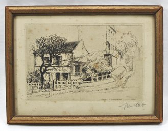 Small Antique View Of Paris Etching Pencil Signed