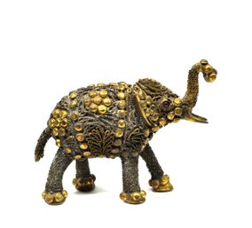 Vintage Asian Filigree Jeweled Bronze Elephant