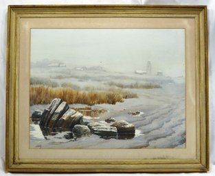 Vintage HOLLY Winter Landscape Watercolor