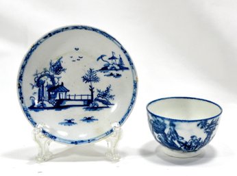 Antique Royal Worcester Dr. Wall Cup & Saucer Blue & White Porcelain