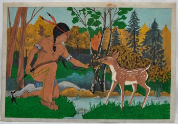 Native American With Deer - Vintage Painting