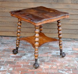 Antique Claw & Glass Ball Foot Oak Parlor Table