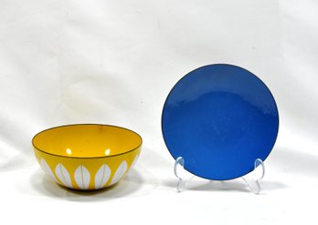 Enamel Cathrineholm Of Norway Lotus Bowl & Blue Plate