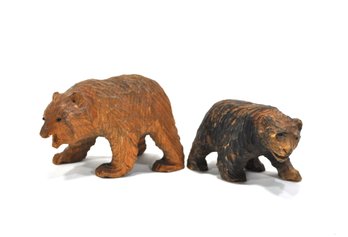 Lot 2 Antique Black Forest Hand Carved Wood Bear Figurines