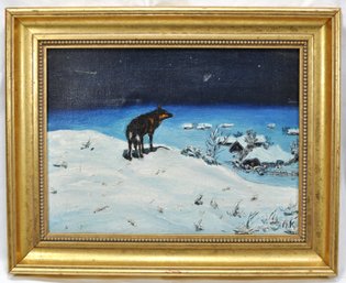 After Alfred Wierusz-Kowalski (1849 - 1915) Polish, 'Lonely Wolf' Antique Oil Painting