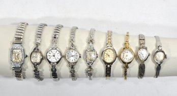 Lot 9 Vintage Women's Watches Gold Filled Elgin, Waltham, Bulova Etc.