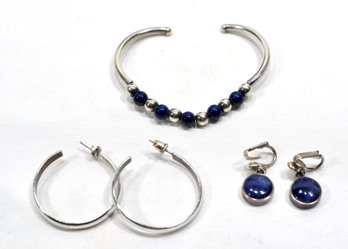 Vintage Sterling Silver Jewelry Lot' Bracelet And Earrings