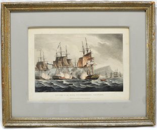Thomas Whitcombe (1760 - 1824) Antique 19th Century Colored Aquatint Sea Battle