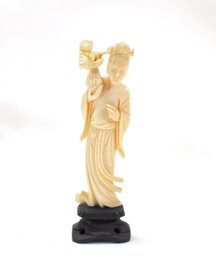 Antique Chinese Carved Court Lady Figure On Wood Stand