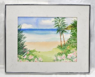 Sally Rosen ( XX Century) View Of Hawaii Watercolor