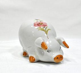 Vintage Floral Ceramic Pink Piggy Money Bank Portugal
