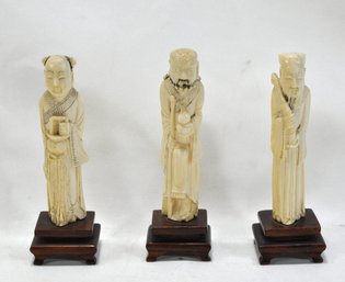 Set 3 Antique Asian Hand Carved Man Figurines